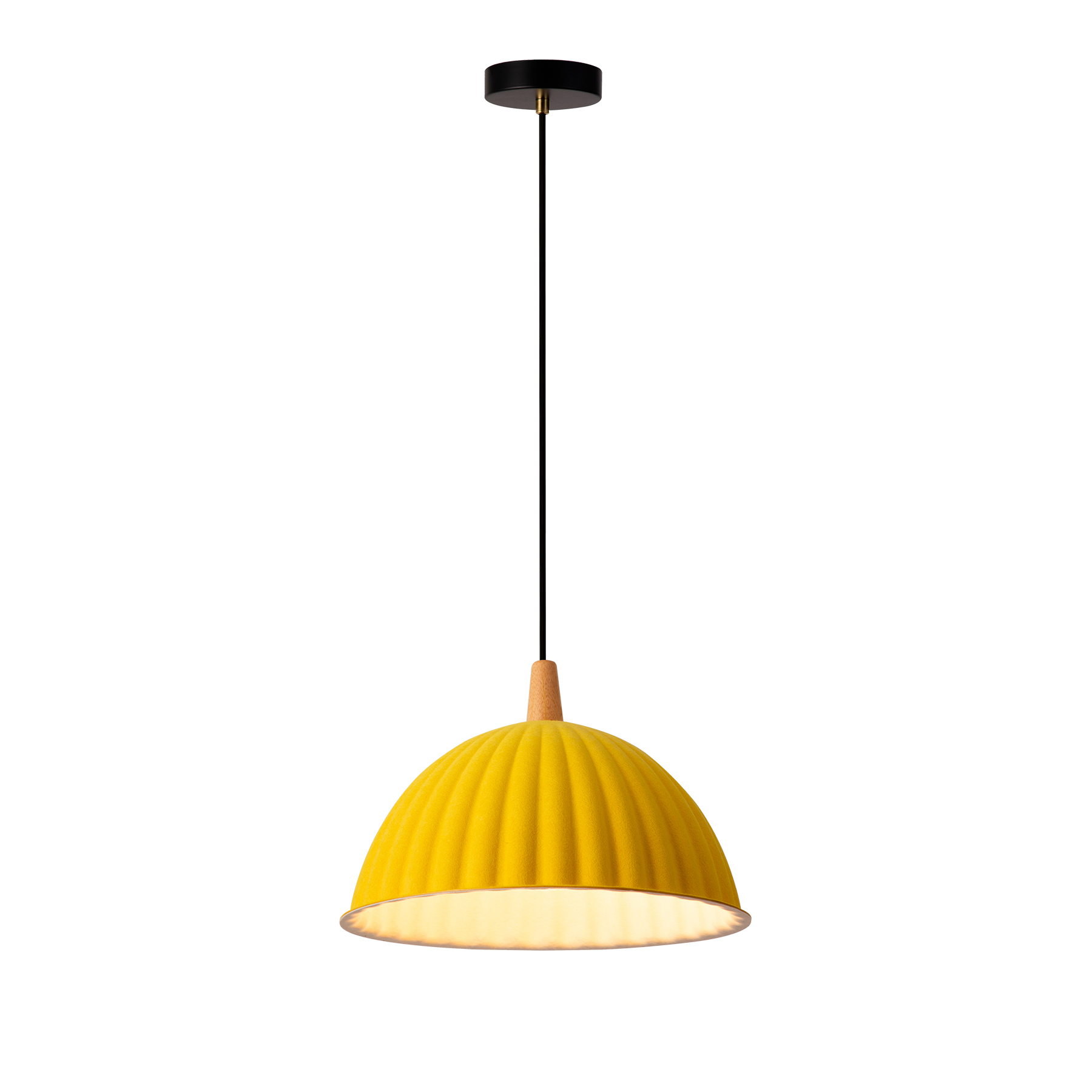 Vivid bright yellow felt pendant light for interior area